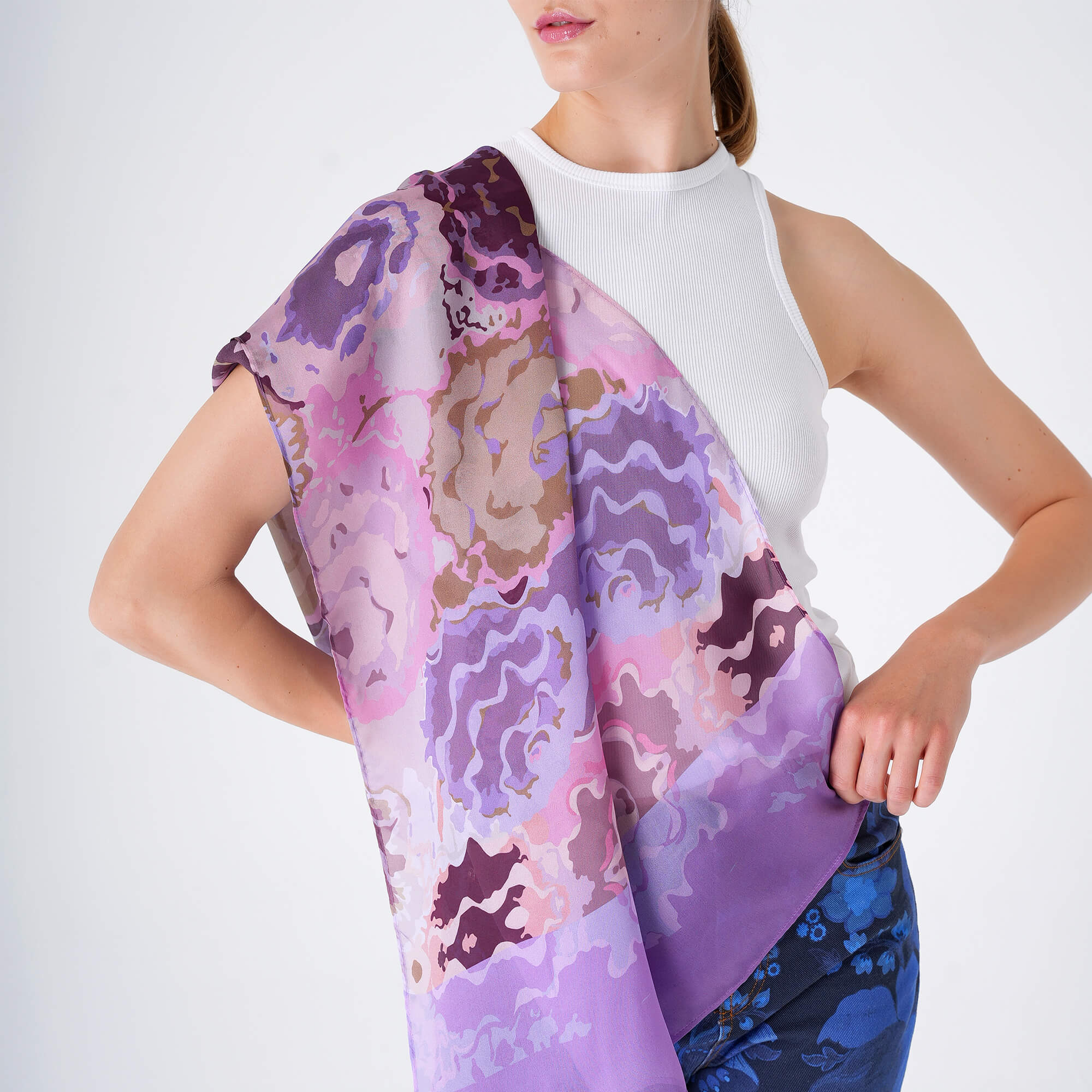 Bvlgari - Purple Silk Floral Print Shawl